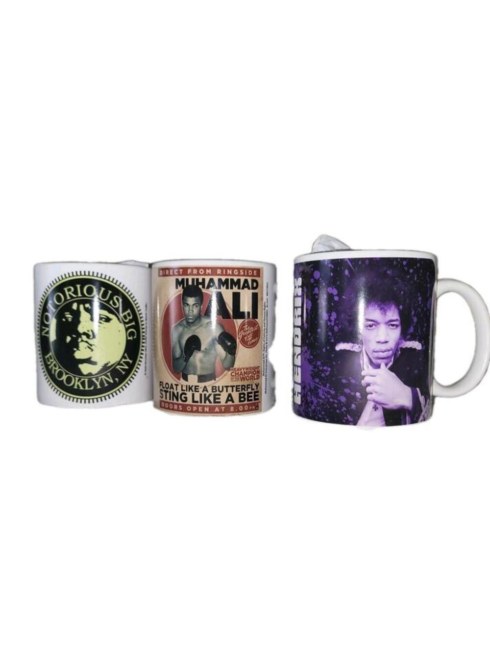 Lot Of 3 Coffee/Tea Mugs Jimi Hendrix Muhammad Ali Biggie Smalls *All New*